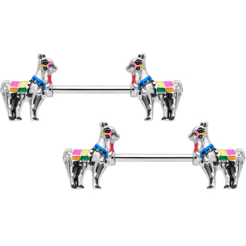 14G 9/16 Colorful Drama Llama Barbell Nipple Ring Set