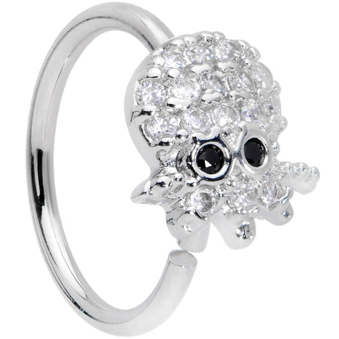 18G 3/8 Clear Black CZ Gem Nautical Octopus Nose Hoop