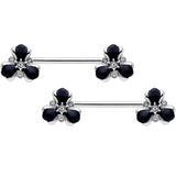 14G 9/16 Clear Black Gem Abstract Flower Barbell Nipple Ring Set