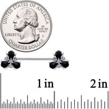 14G 9/16 Clear Black Gem Abstract Flower Barbell Nipple Ring Set