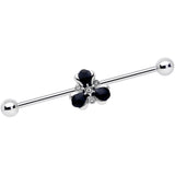 14G Clear Black Gem Abstract Flower Industrial Barbell 38mm
