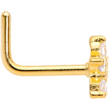 18G 7mm Clear CZ Gem Gold Tone Tiny Flower L Shaped Nose Ring