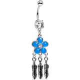 Clear Gem Blue Flower Feathers Dreamcatcher Dangle Belly Ring