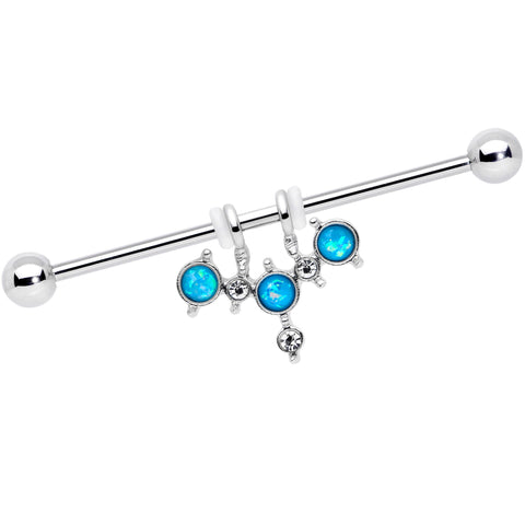 14G Aqua Faux Opal Triad Dangle Industrial Barbell 38mm