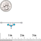14G Aqua Faux Opal Triad Dangle Industrial Barbell 38mm
