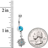 Aqua Gem Starburst Crescent Moon Dangle Belly Ring Set of 2