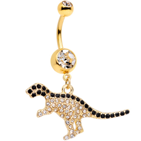 Clear Black Gem Gold Tone Decadent Dinosaur Dangle Belly Ring