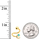 14G 3/8 Blue Faux Opal Gold Tone Moon Spiral Twister Belly Ring