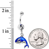 Clear Gem Bling Blue Orca Whale Dangle Belly Ring