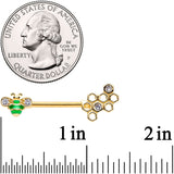 14G 9/16 Clear Gem Gold Tone Green Bee Barbell Nipple Ring Set