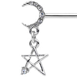 14G 9/16 Clear Gem Moon Star Dangle Barbell Nipple Ring Set
