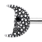 14G 9/16 Black Gem Skull Crescent Moon Barbell Nipple Ring Set