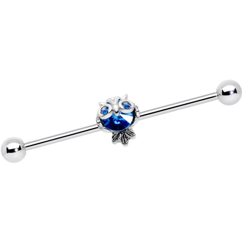 14G Clear Blue Gem Wide Eyed Owl Industrial Barbell 38mm