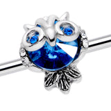 14G Clear Blue Gem Wide Eyed Owl Industrial Barbell 38mm