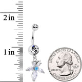 Clear Blue CZ Gem Flower Dangle Belly Ring