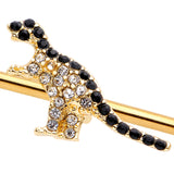 14G Clear Black Gem Gold Tone Dinosaur Industrial Barbell 38mm