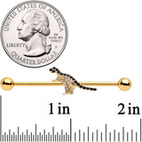 14G Clear Black Gem Gold Tone Dinosaur Industrial Barbell 38mm