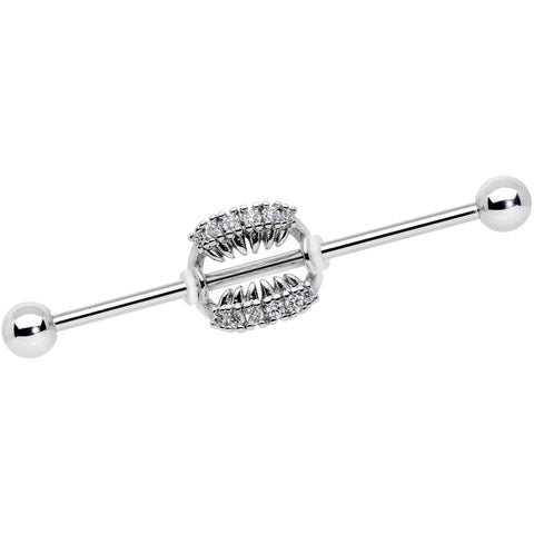 14G Clear CZ Gem Scary Monster Fangs Industrial Barbell 38mm