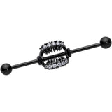 14G Clear CZ Gem Black Monster Fangs Industrial Barbell 38mm