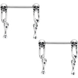 14G 9/16 Skull Safety Pin Dangle Barbell Nipple Ring Set