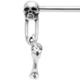 14G 9/16 Skull Safety Pin Dangle Barbell Nipple Ring Set