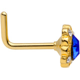 18G 5/16 Clear Blue Gem Gold Tone Regal L Shaped Nose Ring