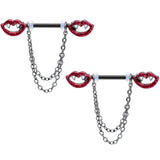 14G 5/8 Black Vampire Kiss Chain Dangle Barbell Nipple Ring Set