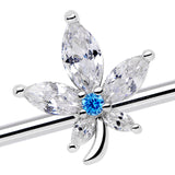 14G Clear Blue CZ Gem Marijuana Leaf Industrial Barbell 38mm