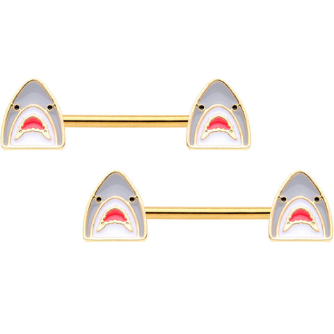 14G 9/16 Gold Tone Shark Attack Barbell Nipple Ring Set