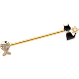 14G Clear Gem Gold Tone Cat Fish Industrial Barbell 38mm