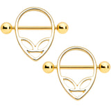 14G 9/16 Gold Tone UFO Alien Nipple Shield Set