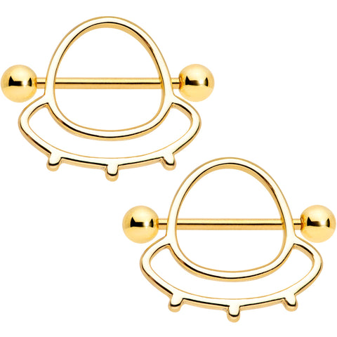14G 9/16 Gold Tone Outer Space UFO Nipple Shield Set