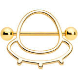 14G 9/16 Gold Tone Outer Space UFO Nipple Shield Set