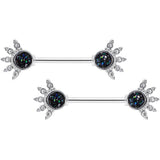 14G 9/16 Clear Gem Blue Faux Druzy Crest Barbell Nipple Ring Set