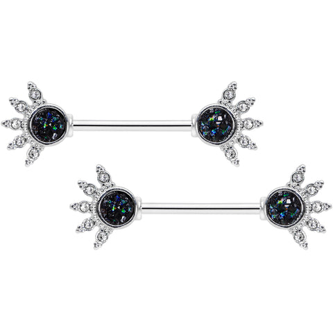 14G 9/16 Clear Gem Blue Faux Druzy Crest Barbell Nipple Ring Set