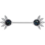 14G 9/16 Clear Gem Blue Faux Druzy Crest Barbell Nipple Ring Set