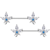 14G 9/16 Clear Blue CZ Gem Marijuana Leaf Barbell Nipple Ring Set