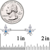 14G 9/16 Clear Blue CZ Gem Marijuana Leaf Barbell Nipple Ring Set