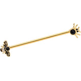 14G Clear Black Gem Gold Tone Bug Out Bee Insect Industrial Barbell 38mm