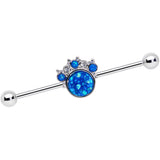 14G Blue Faux Opal Clear Gem Paw Print Industrial Barbell 38mm