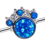 14G Blue Faux Opal Clear Gem Paw Print Industrial Barbell 38mm