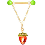 14G 9/16 Red Green Gem Oak Leaf Acorn Barbell Nipple Ring Set