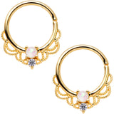 14G 9/16 White Faux Opal Gold Tone Lacy Nipple Clicker Set