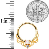 14G 9/16 White Faux Opal Gold Tone Lacy Nipple Clicker Set