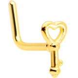 20G 5/16 Gold Tone Key to Your Heart L Shaped Nose Ring