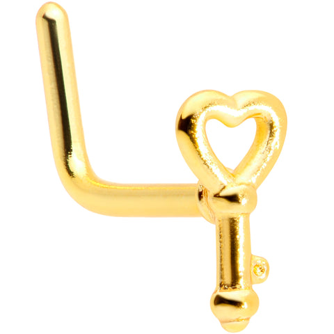 20G 5/16 Gold Tone Key to Your Heart L Shaped Nose Ring