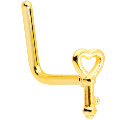 22G 5/16 Gold Tone Key to Your Heart L Shaped Nose Ring