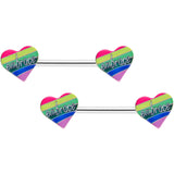14G 5/8 Rainbow Embrace Pride Heart Barbell Nipple Ring Set