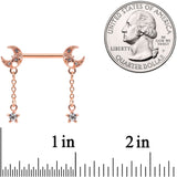 14G 9/16 Clear Gem Rose Gold Tone Moon Barbell Nipple Ring Set