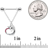 14G 5/8 Pink Gem Unicorn Heart Dangle Barbell Nipple Ring Set